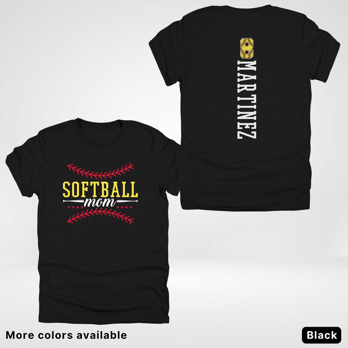 CUSTOM Softball Mom Number & Name- White Lettering - T-Shirt