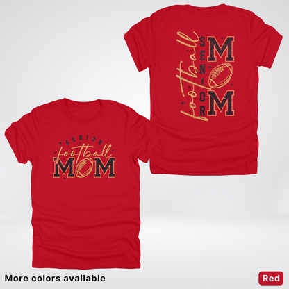 Senior Football Mom - Black & Gold Glitter Design - T-Shirt