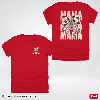 Soccer Mama Bow Coquette Varsity Font Graphic T-Shirt