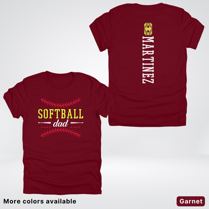 CUSTOM Softball Dad Number & Name- White Lettering - T-Shirt
