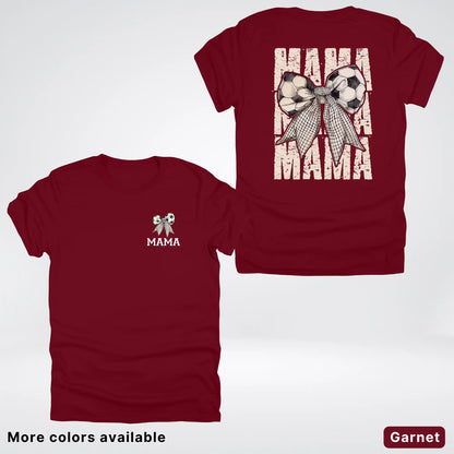 Soccer Mama Bow Coquette Varsity Font Graphic T-Shirt