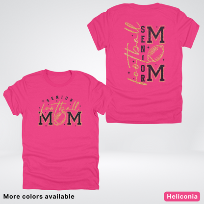 Senior Football Mom - Black & Gold Glitter Design - T-Shirt
