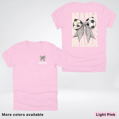 Soccer Mama Bow Coquette Varsity Font Graphic T-Shirt