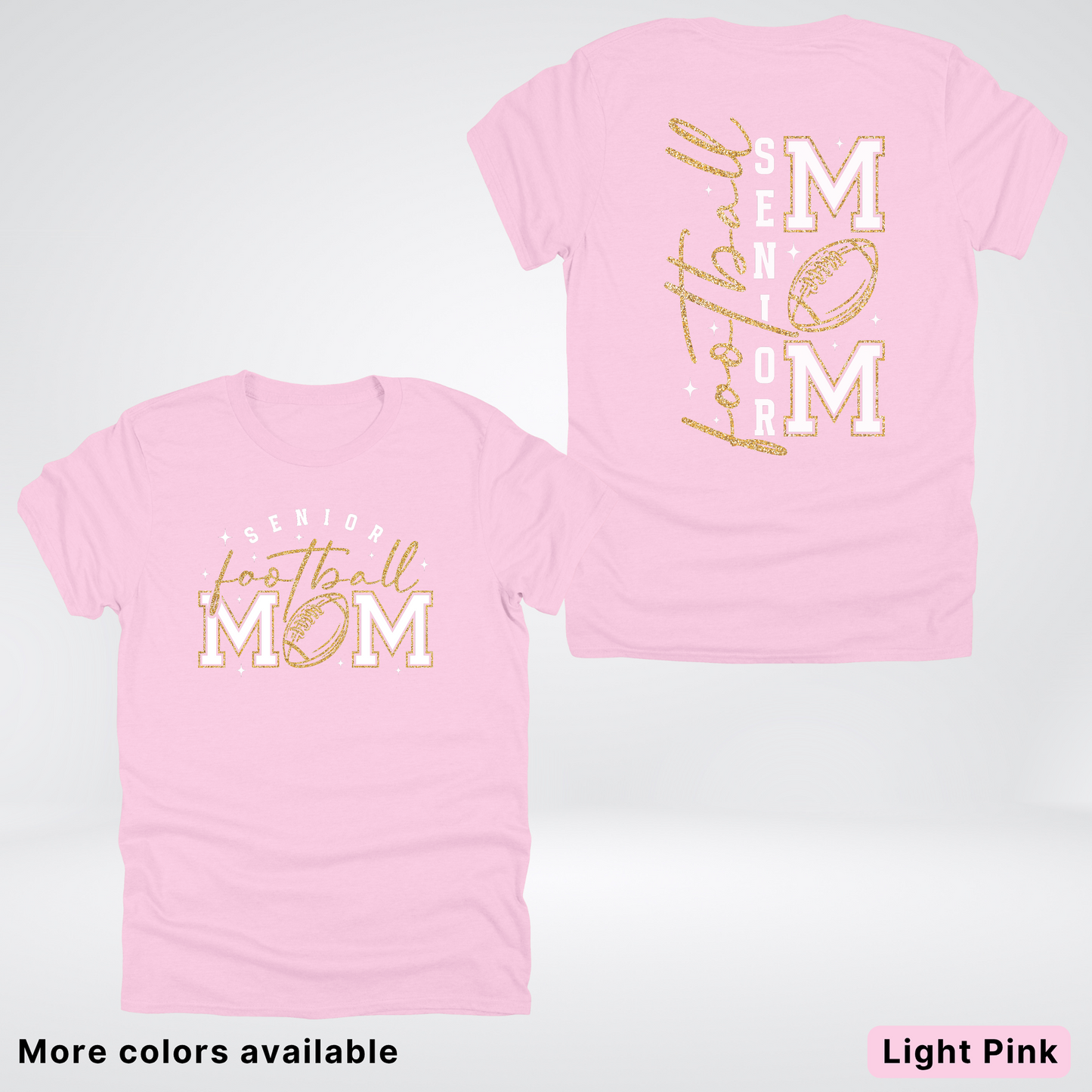 Senior Football Mom - White & Gold Glitter Design - T-Shirt