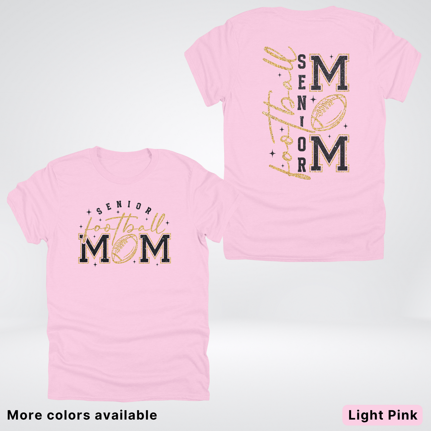 Senior Football Mom - Black & Gold Glitter Design - T-Shirt