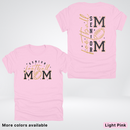 Senior Football Mom - Black & Gold Glitter Design - T-Shirt