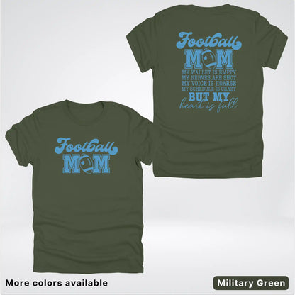 Football Mom – My Heart Is Full Front & Back – Light Blue Design - T-Shirt