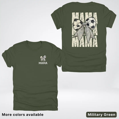 Soccer Mama Bow Coquette Varsity Font Graphic T-Shirt