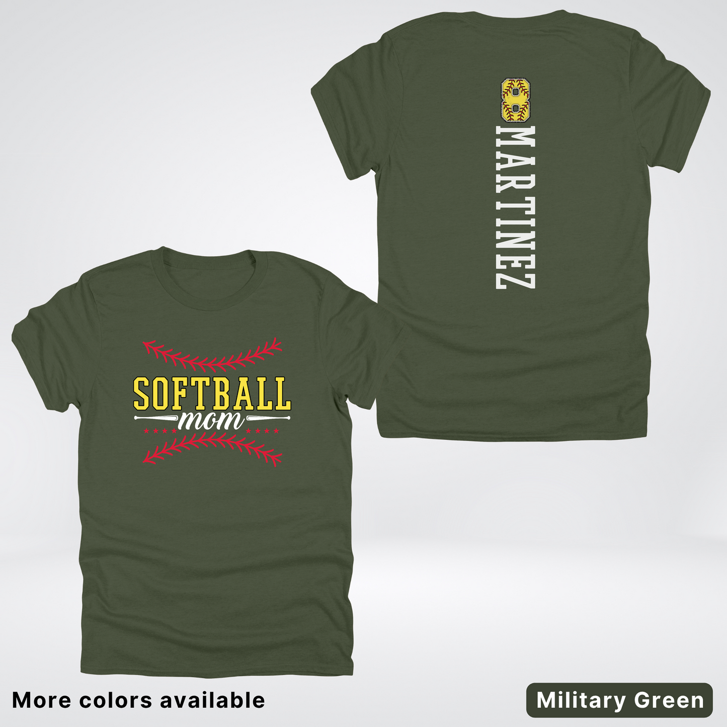 CUSTOM Softball Mom Number & Name- White Lettering - T-Shirt