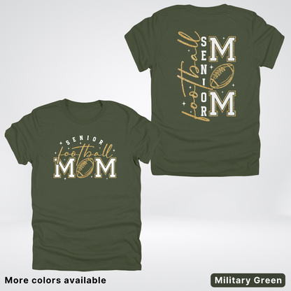 Senior Football Mom - White & Gold Glitter Design - T-Shirt