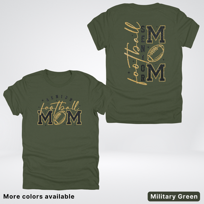 Senior Football Mom - Black & Gold Glitter Design - T-Shirt