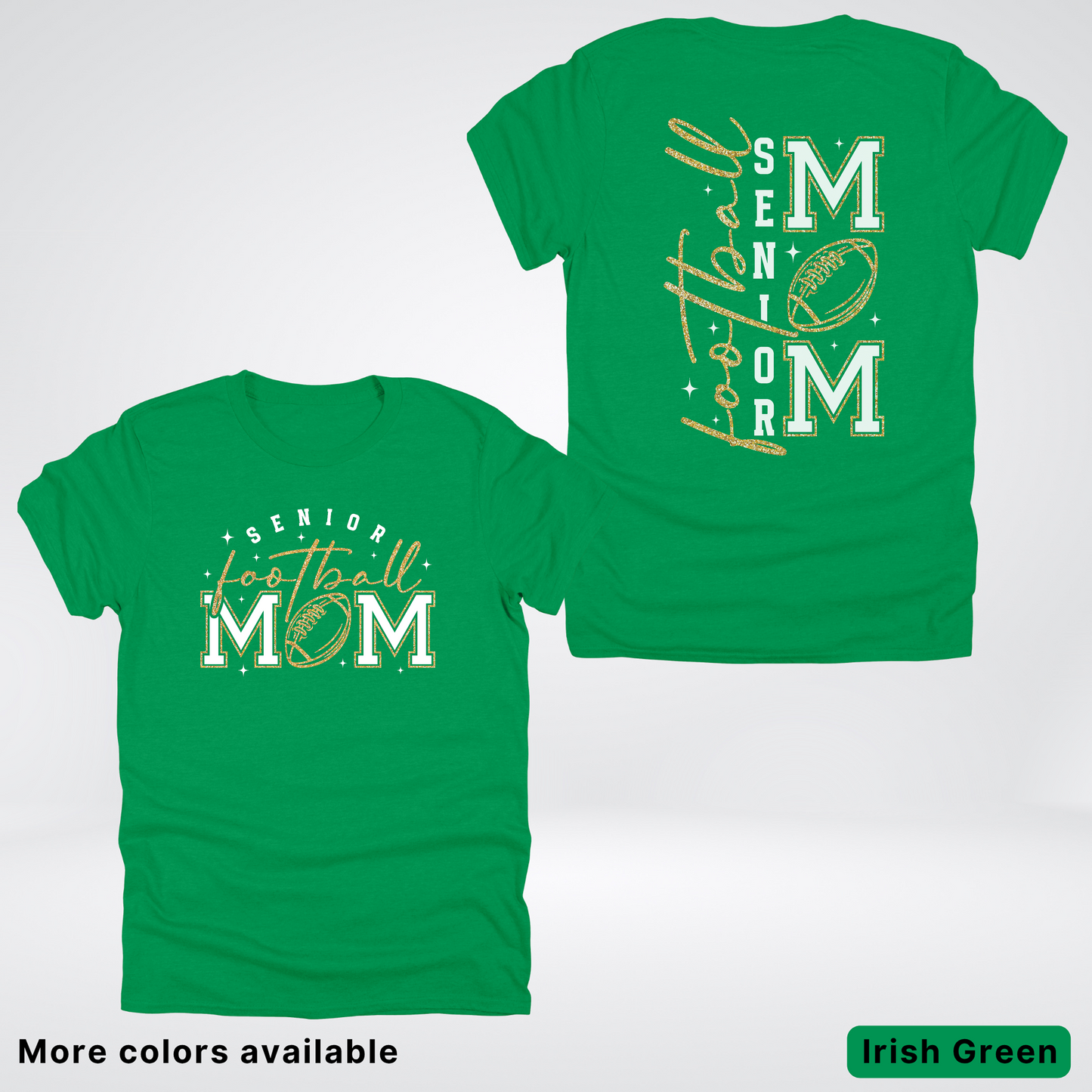 Senior Football Mom - White & Gold Glitter Design - T-Shirt