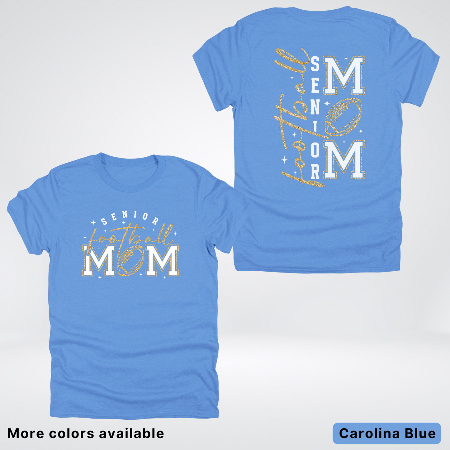 Senior Football Mom - White & Gold Glitter Design - T-Shirt