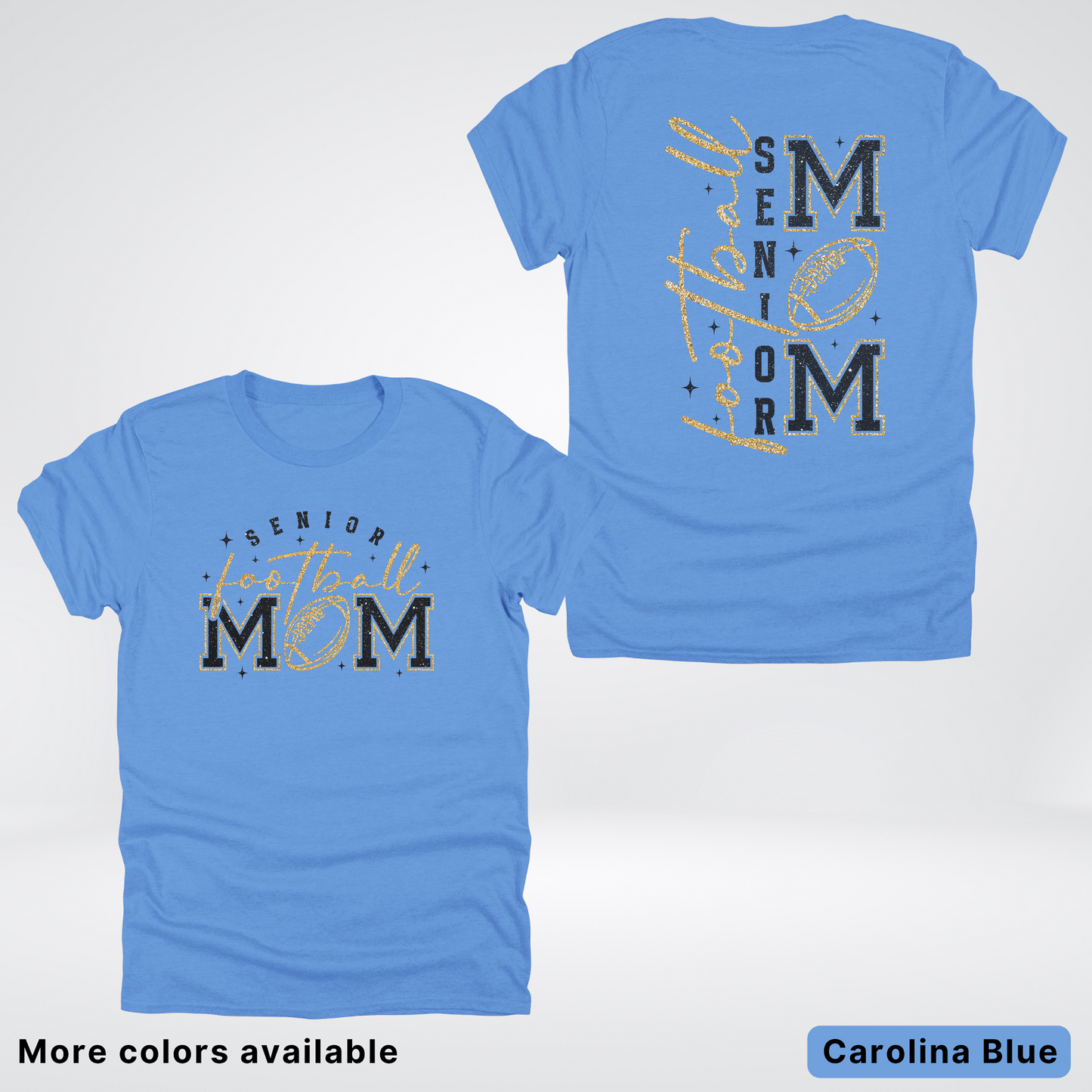 Senior Football Mom - Black & Gold Glitter Design - T-Shirt