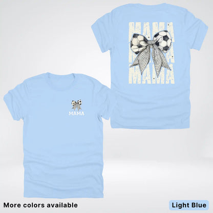 Soccer Mama Bow Coquette Varsity Font Graphic T-Shirt