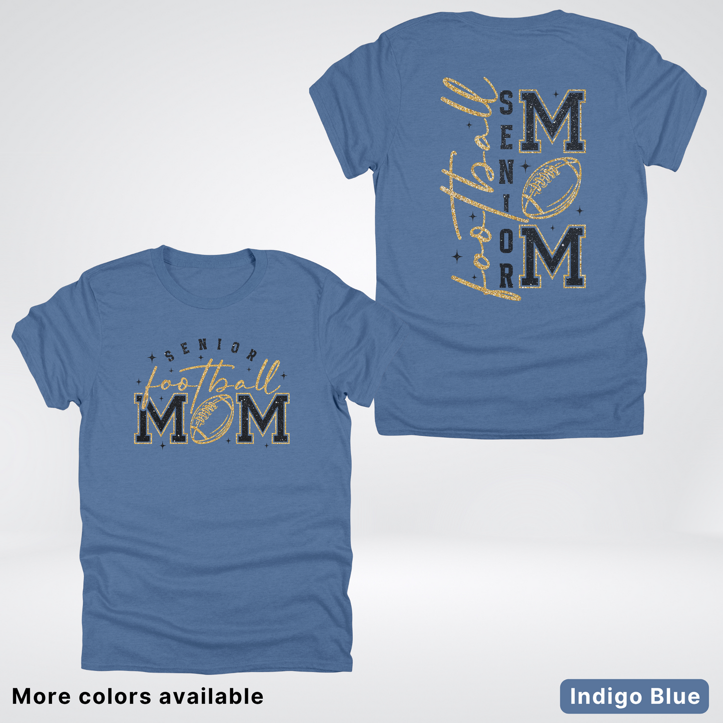 Senior Football Mom - Black & Gold Glitter Design - T-Shirt