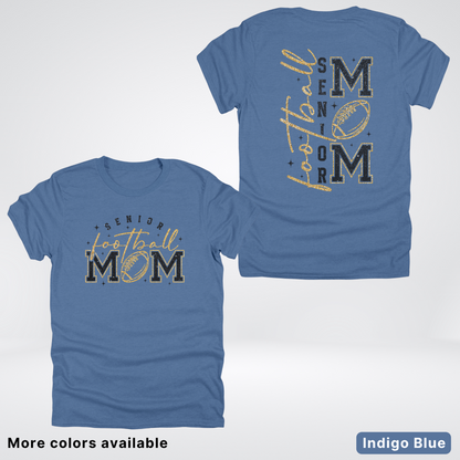 Senior Football Mom - Black & Gold Glitter Design - T-Shirt