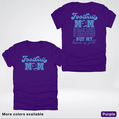 Football Mom – My Heart Is Full Front & Back – Light Blue Design - T-Shirt