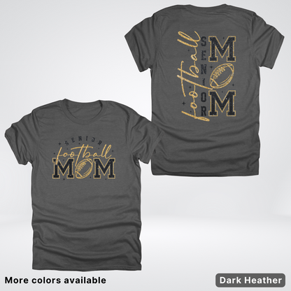 Senior Football Mom - Black & Gold Glitter Design - T-Shirt