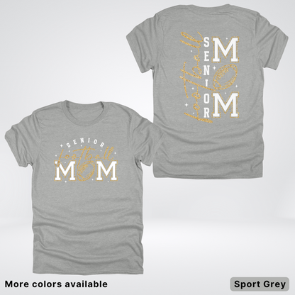 Senior Football Mom - White & Gold Glitter Design - T-Shirt