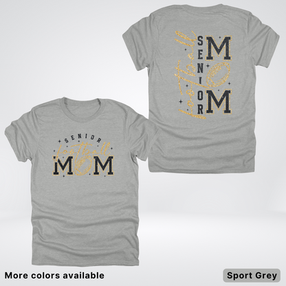 Senior Football Mom - Black & Gold Glitter Design - T-Shirt