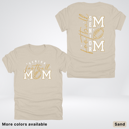 Senior Football Mom - White & Gold Glitter Design - T-Shirt