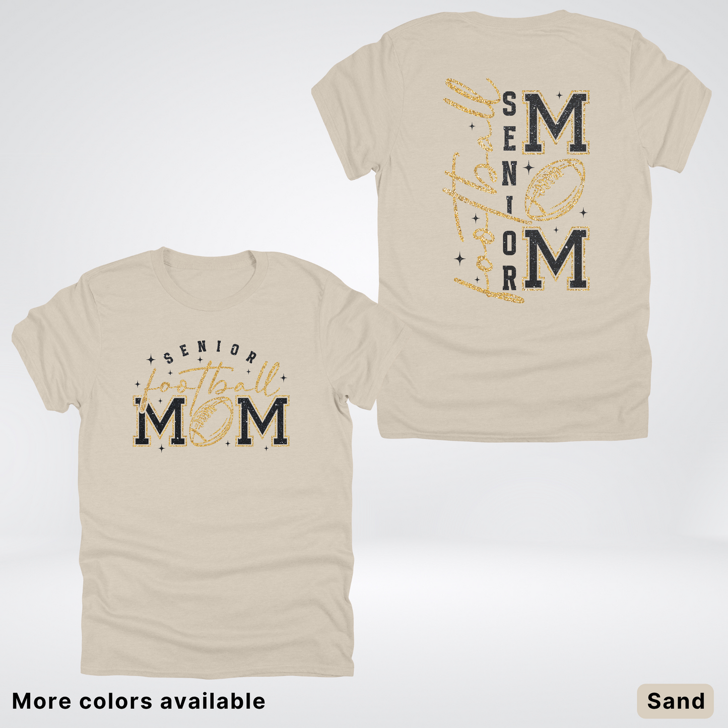 Senior Football Mom - Black & Gold Glitter Design - T-Shirt