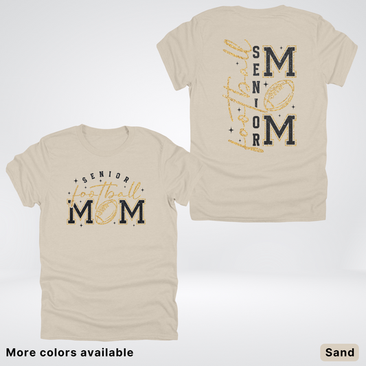 Senior Football Mom - Black & Gold Glitter Design - T-Shirt