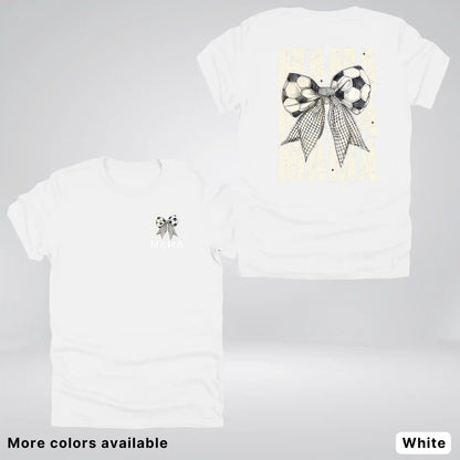 Soccer Mama Bow Coquette Varsity Font Graphic T-Shirt