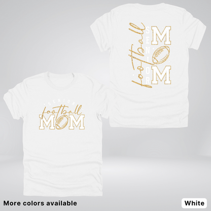 Senior Football Mom - White & Gold Glitter Design - T-Shirt