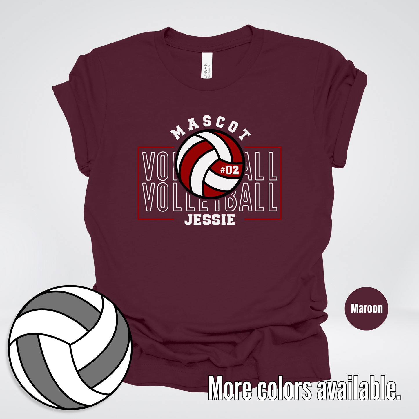 Custom Mascot, Number, & Name - Maroon - Volleyball Design 2 T-Shirt