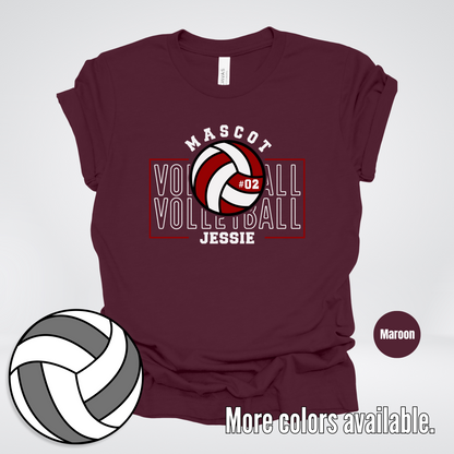 Custom Mascot, Number, & Name - Maroon - Volleyball Design 2 T-Shirt