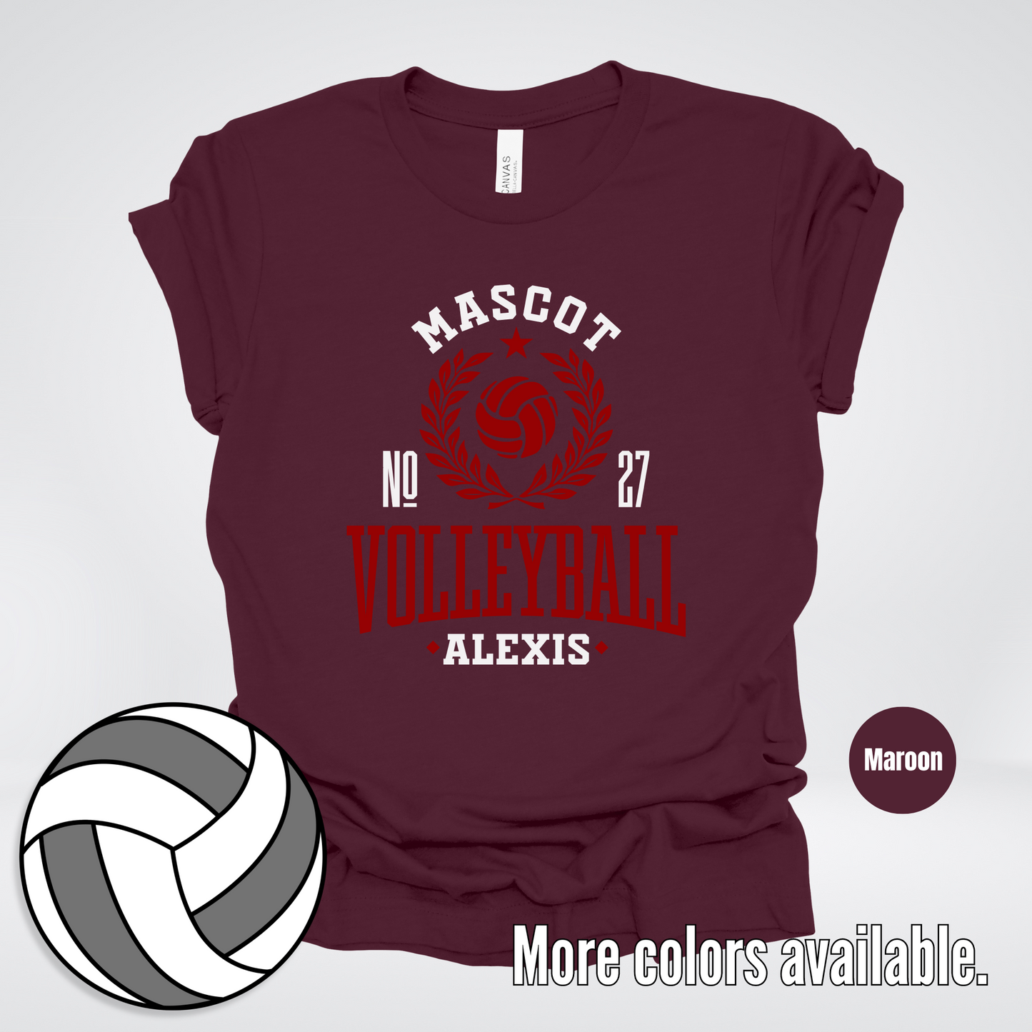Custom Mascot, Number, & Name – Maroon - Volleyball Design 47 T-Shirt