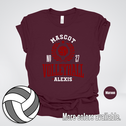 Custom Mascot, Number, & Name – Maroon - Volleyball Design 47 T-Shirt