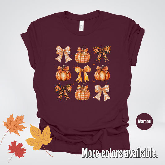 Fall Coquette Leopard Print and Flannel Bows And Pumpkins T-Shirt