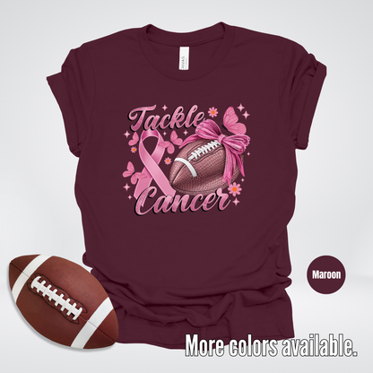 Tackle Cancer Coquette Football T-Shirt