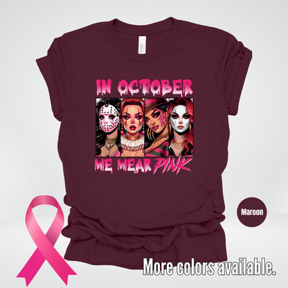 Halloween Bad Girls in October We Wear Pink Horror Movie Characters 2 T-Shirt