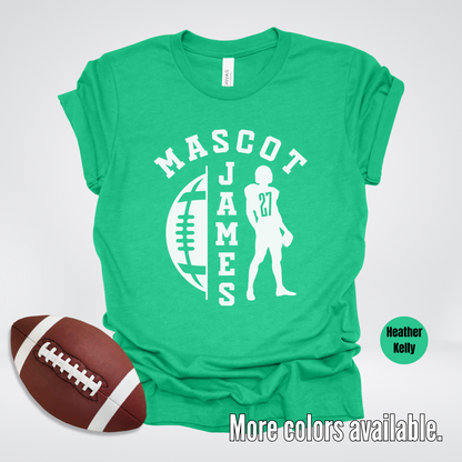 Custom Mascot, Number, & Name - White - Football Design 26 T-Shirt
