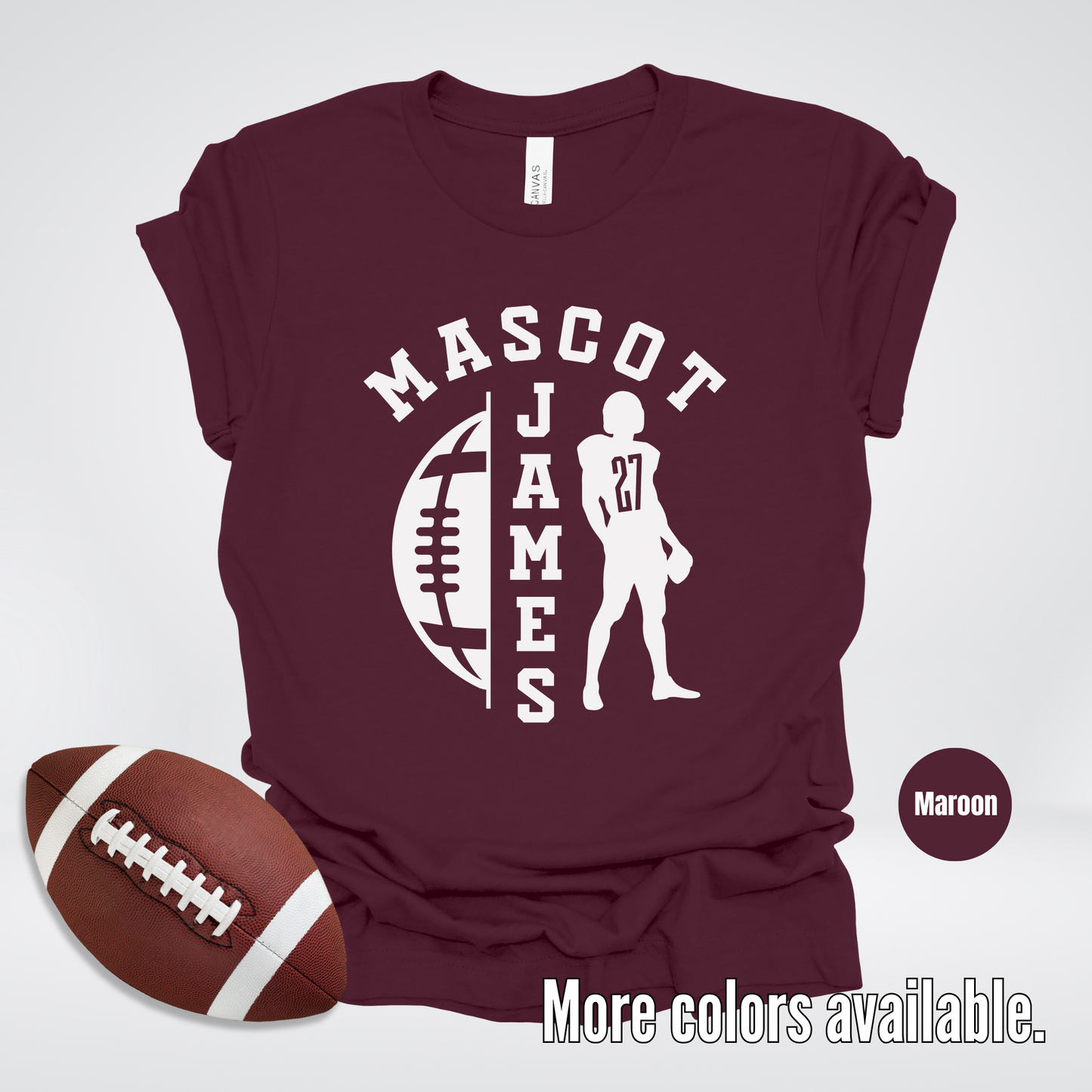 Custom Mascot, Number, & Name - White - Football Design 26 T-Shirt