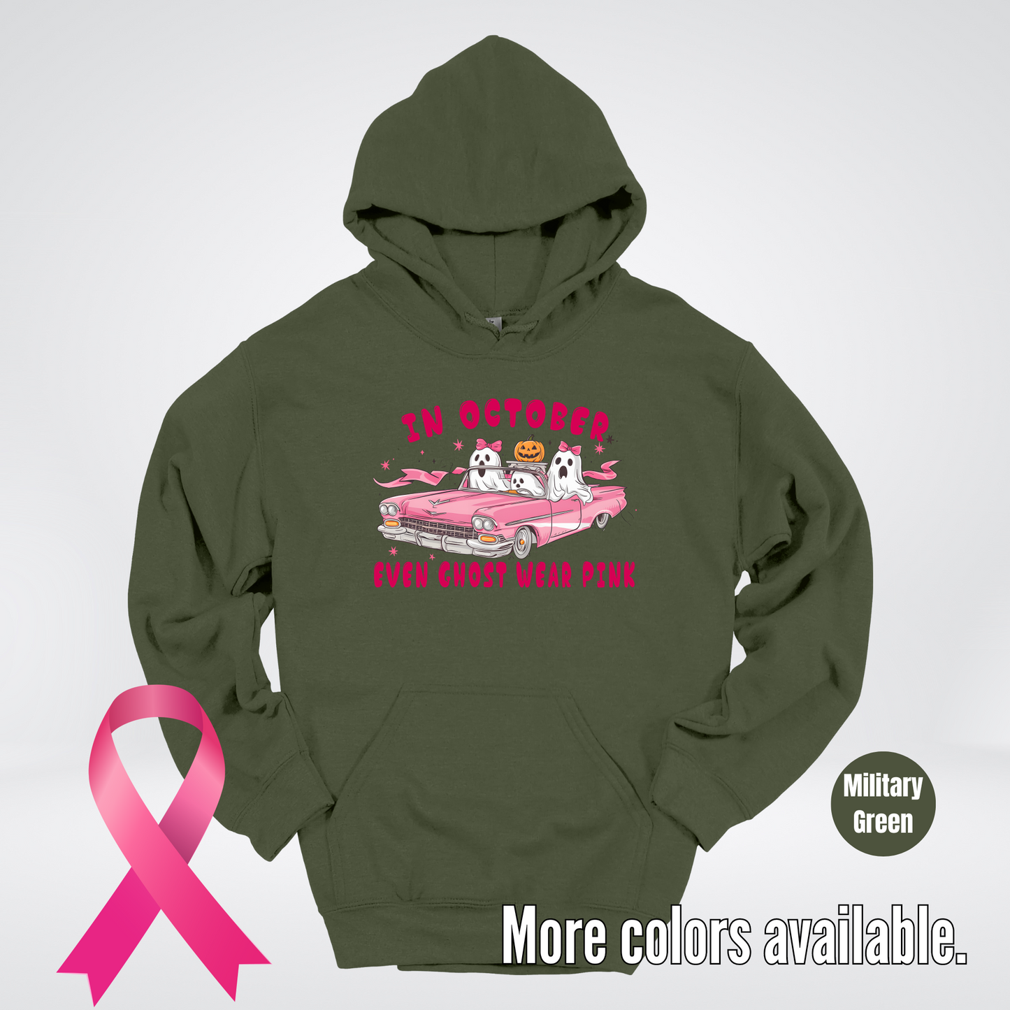 In October Even Ghost Wear Pink Halloween Coquette Breast Cancer Awareness Hoodie