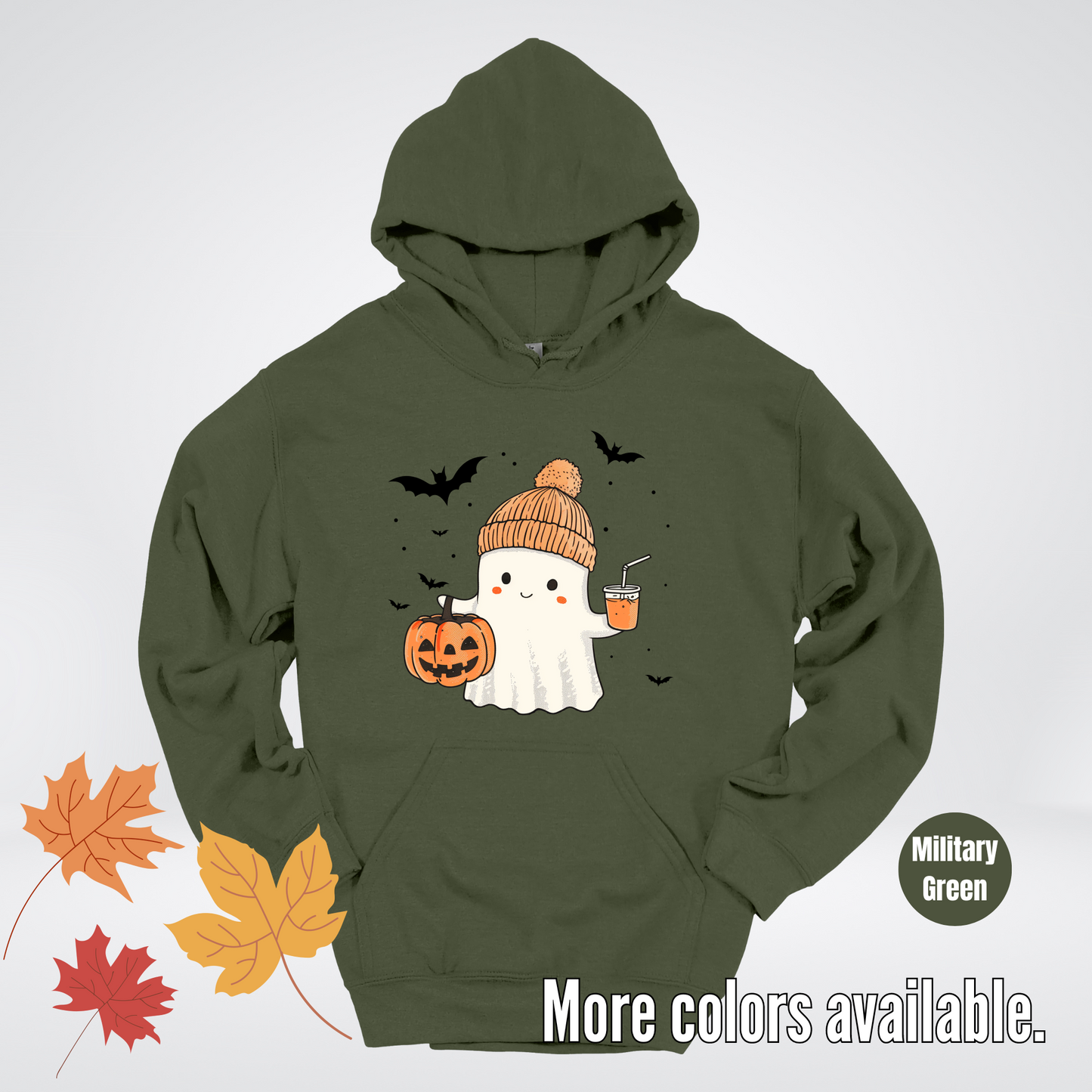 Cute Fall Ghost with Pumpkin And Bats Hoodie