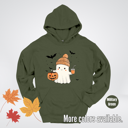 Cute Fall Ghost with Pumpkin And Bats Hoodie