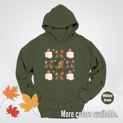 Western Coquette Leather Cowboy Boots And Fall Ghosts with Flowers and Bats Hoodie