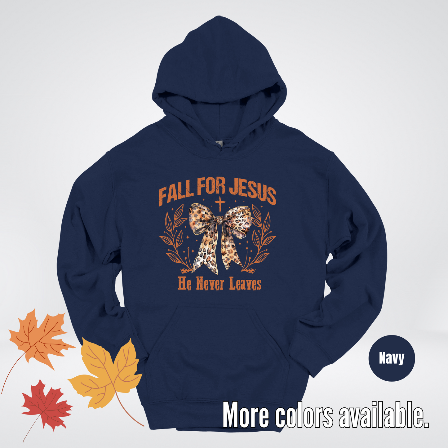 Fall For Jesus He Never Leaves Leopard Print Coquette Hoodie