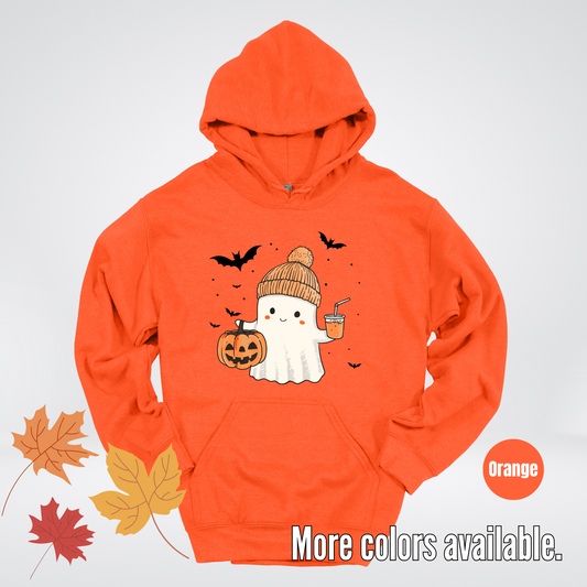 Cute Fall Ghost with Pumpkin And Bats Hoodie