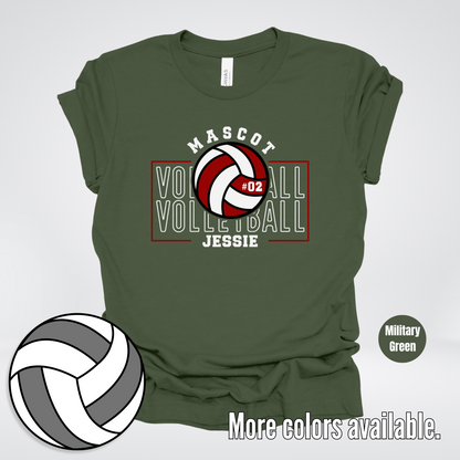 Custom Mascot, Number, & Name - Maroon - Volleyball Design 2 T-Shirt