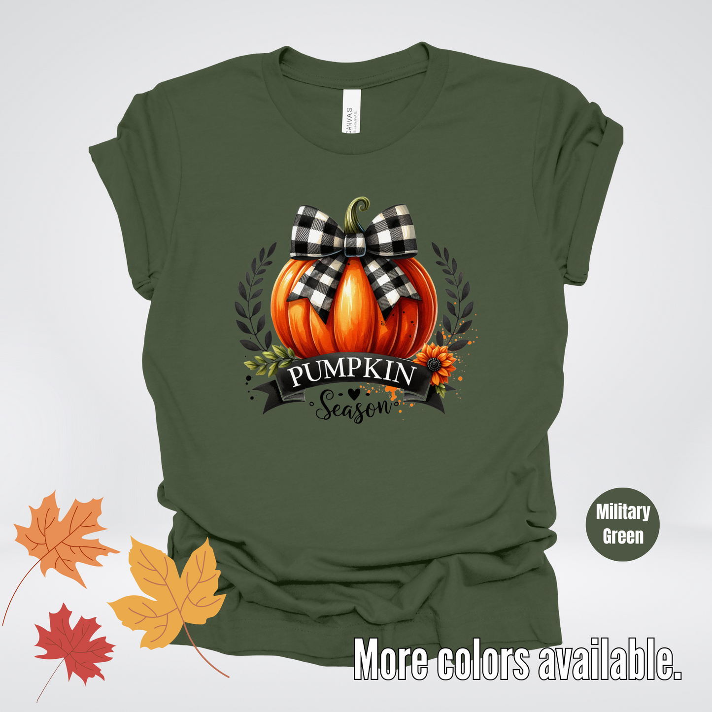 Pumpkin Season Black And While Flannel Coquette Bow T-Shirt