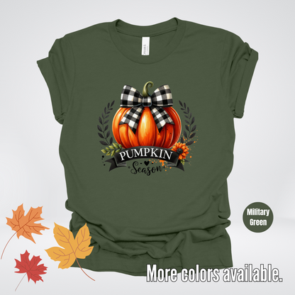 Pumpkin Season Black And While Flannel Coquette Bow T-Shirt