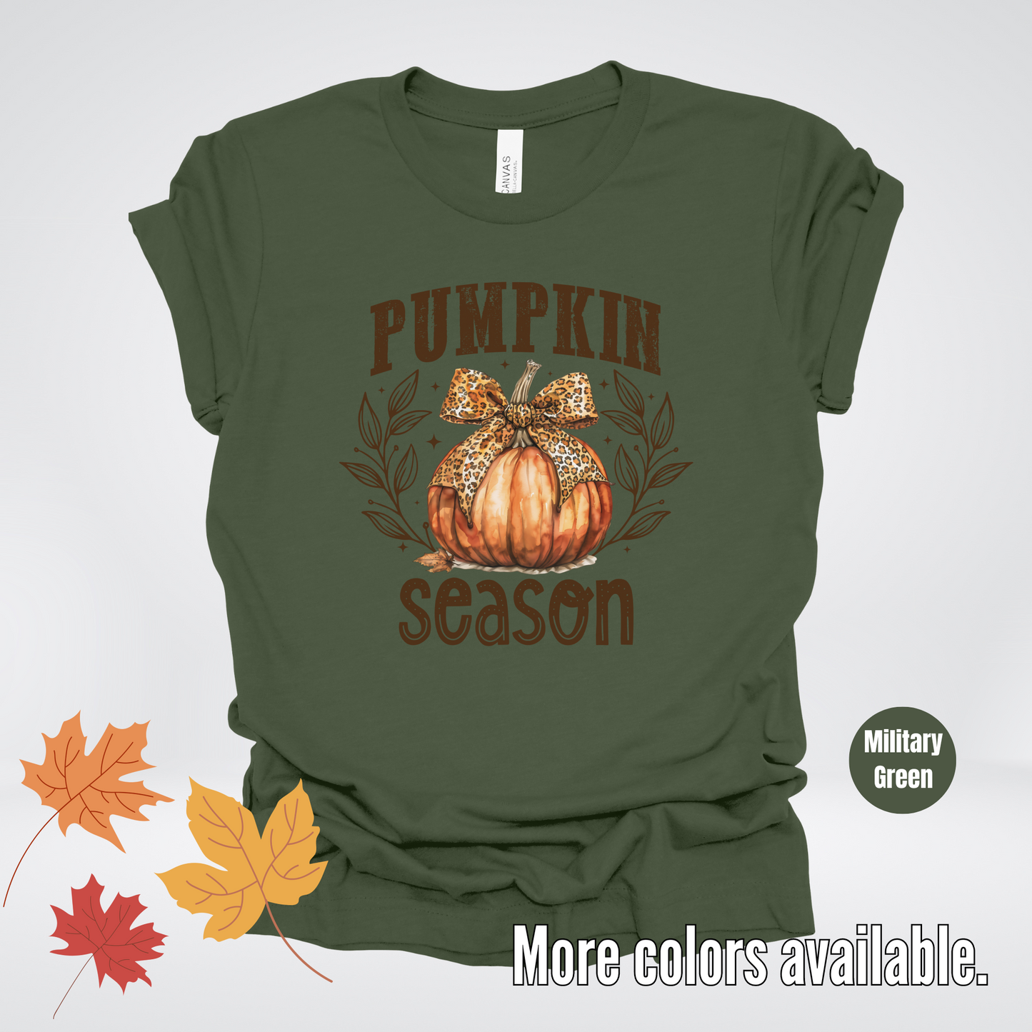 Pumpkin Season Leopard Print Coquette Bow T-Shirt