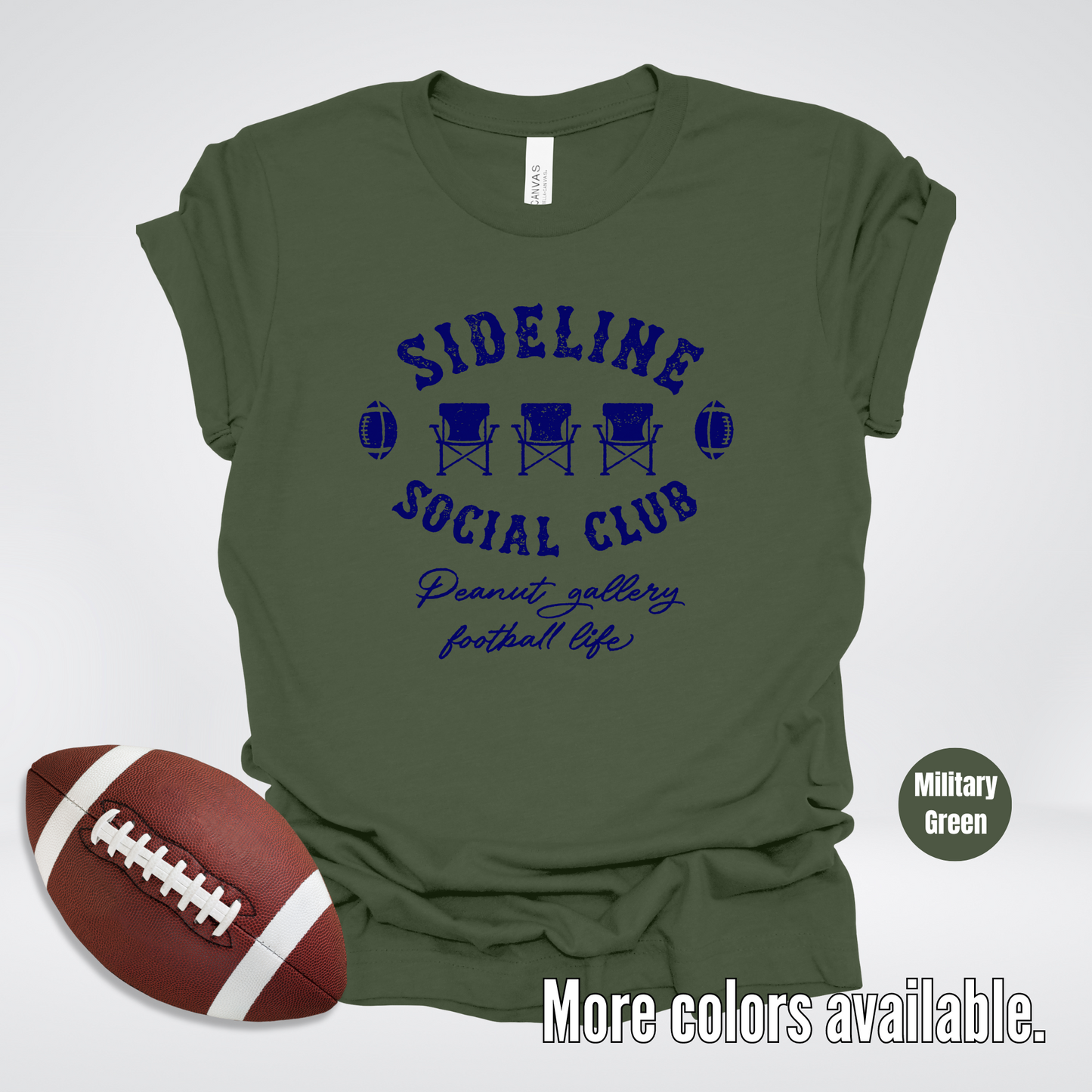 Sideline Social Club Peanut Gallery Football Life Navy Design T-Shirt